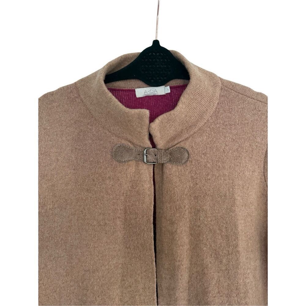 A. IDA Womens Tan Pink Italian Wool Blend Longline Sweater Jacket Size Large - Picture 10 of 14